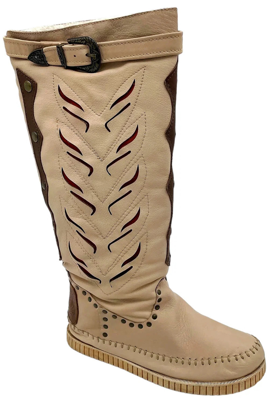 Dingo Womens Leather Moccasin Boots Mohawk Natural - Medium